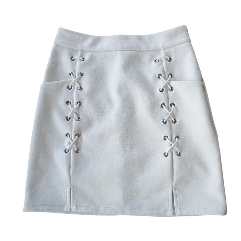 White Lace Up Women's Mini Skirt SZ XS